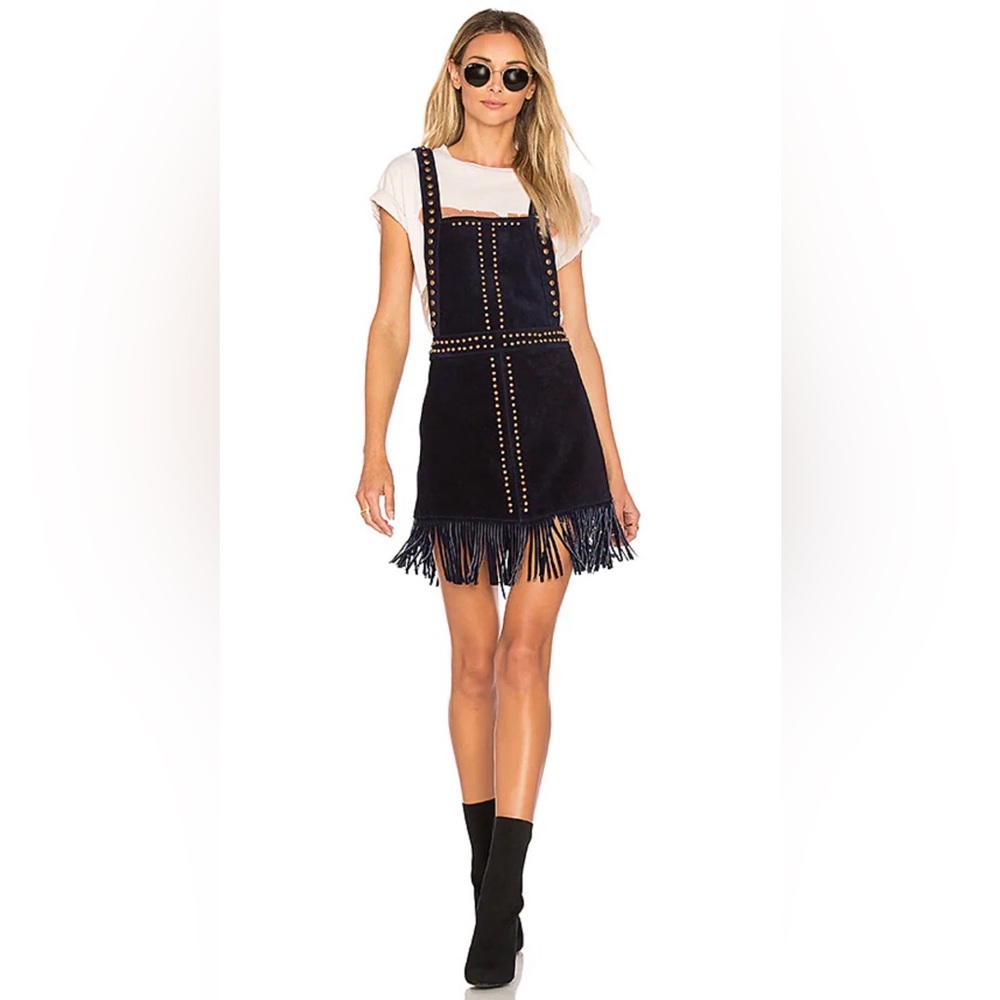 Understated Leather~ free people Elegant Black Studded Fringe Mini Dress